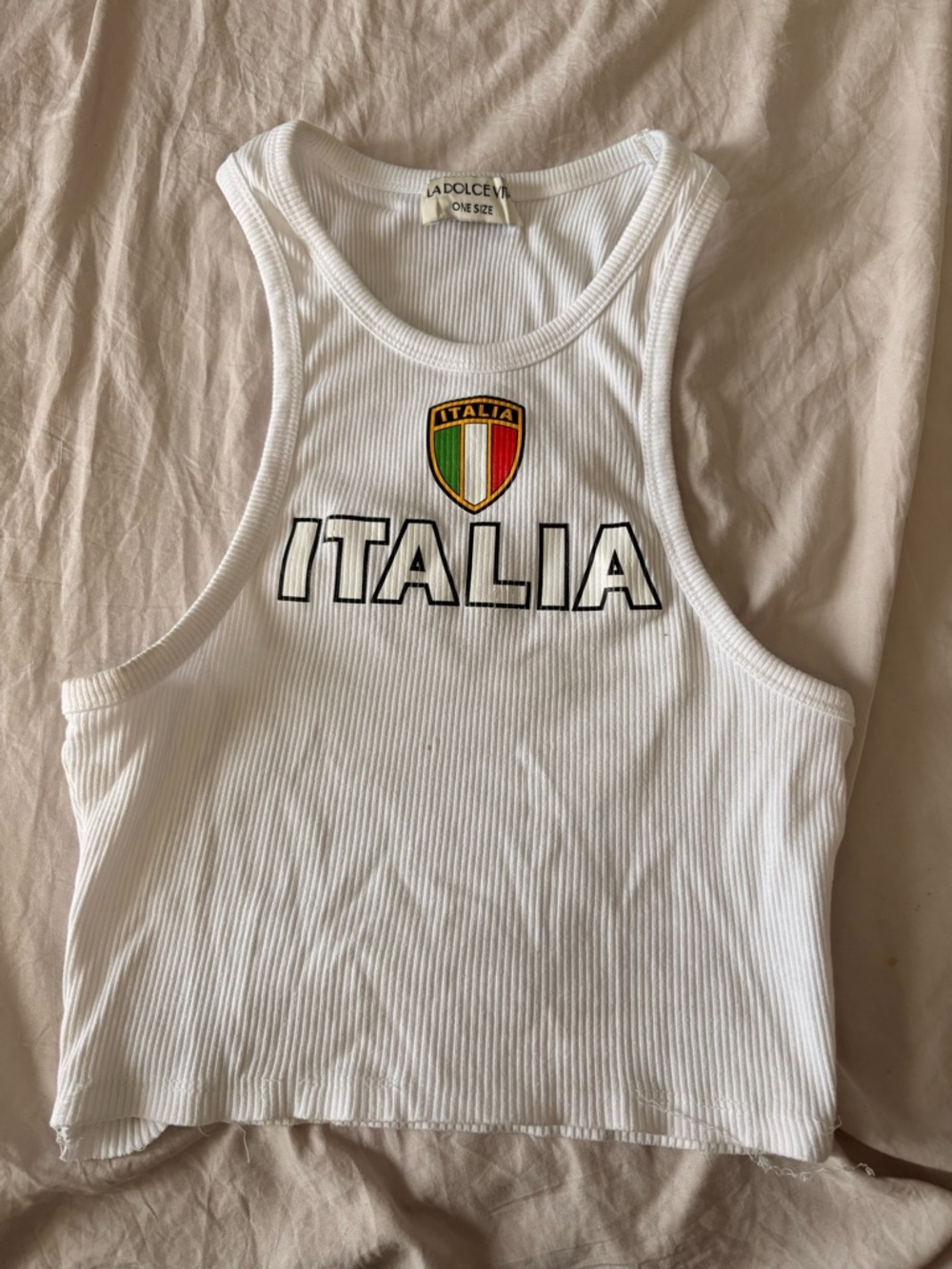 Dolce Vita White Ribbed Italia Graphic Tank